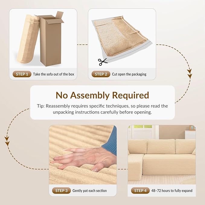 COMHOMA 105”Modular Sectional Sofa with Deep Seat,Cloud Upholstered L-Shape Couch Wide Arms Corduroy Fabric High-Density Foam Chaise Lounge for Living Room No Assembly Required