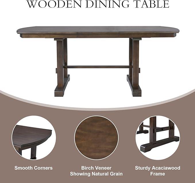 Ball & Cast 60"-78" Extendable Farmhouse Dining-Table for 6-8, Expandable Wooden Kitchen Table with 18" Removable Leaf, Large Retro H-Leg Dining Room Table for 4-8,Space Saving & Sturdy, Brown