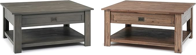 SIMPLIHOME Monroe Square Coffee Table - 38 inch Wide Solid Acacia Wood Living Room Table in Rustic Natural Aged Brown, Rustic Cocktail Table for Family Room or Lounge with 2 Drawers and Open Shelf