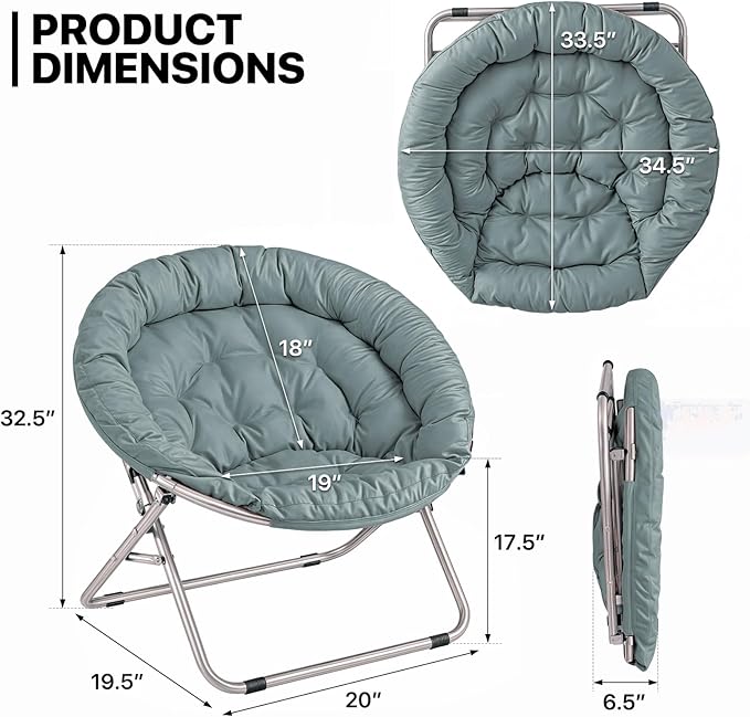 MoNiBloom Round Folding Saucer Chairs Set of 2 for Bedroom Living Room Dorm Foldable Metal Frame Comfy Soft Lounge Lazy Cozy Moon Chairs for Teens (Teal)