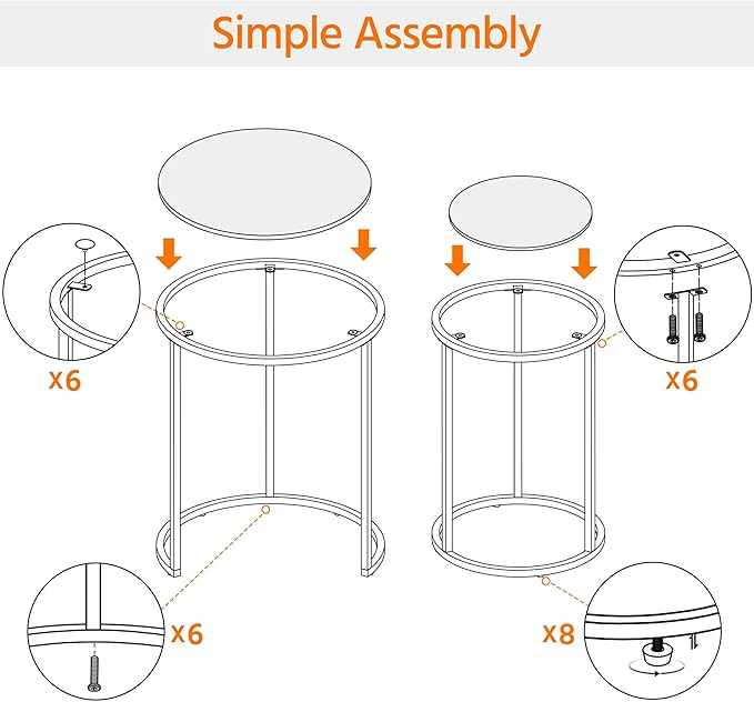 Yaheetech Round Nesting Side Table Stacking Coffee Table, Set of 2 Circular End Tables w/Metal Frame & Tempered Glass Top & Protective Foot Pads for Small Space Living Room Office, Mustard Gold