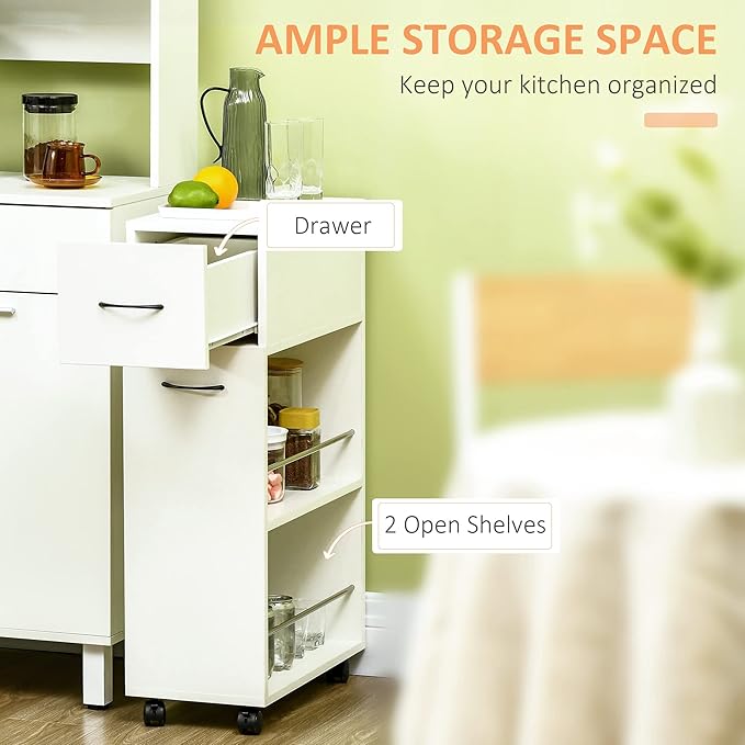 HOMCOM 3- Tier Slim Storage Cart, Rolling Narrow Kitchen Cart on Wheels for Small Place, Slide Out Side Utility Cart for Bathroom, Laundry