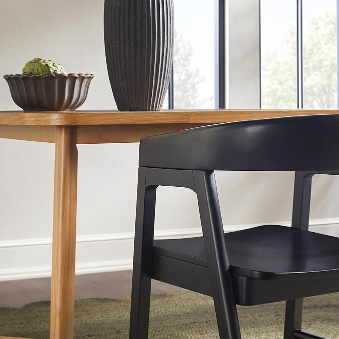 Walker Edison Ezra Modern Solid Wood Rounded Back Dining Chair - Black (Set of 2)