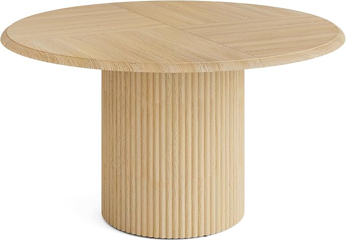 LITTLE TREE 47 Inches Round Dining Table for 4, Farmhouse Natural Wooden Dining Room Table with Fluted Pedestal, Large Circle Kitchen Dinner Table for Dining Room, Living Room (Table Only)