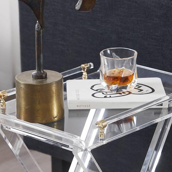 LIKENOW Furniture Acrylic Folding Tray Tables for Living Room,Bedroom,Lobby,Clear Small Side Tables with Handle for Coffee,Drink,Food,Snack,Modern Foldable Lucite End Table with X Leg for Decor