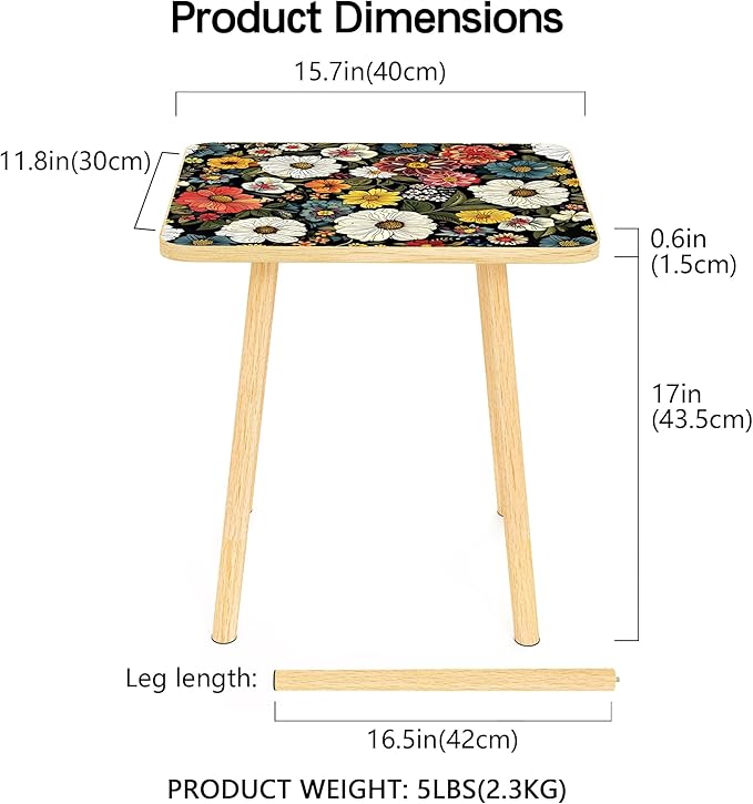 Mandala Small Rectangle End Table, Side Table with Colorful Flowers Finish, Retro Modern Small Coffee Table for Balcony, Living Room(11.8" D x 15.7" W x 17" H, Colorful, Rectangle)