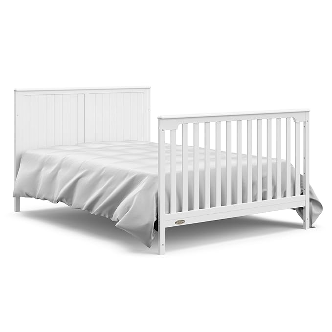 Graco Hadley All-in-One Convertible Crib & Changer (White) – GREENGUARD Gold Certified, Fits Standard Crib Mattress, Converts to Toddler Bed and Full Bed, 4 Adjustable Mattress Heights