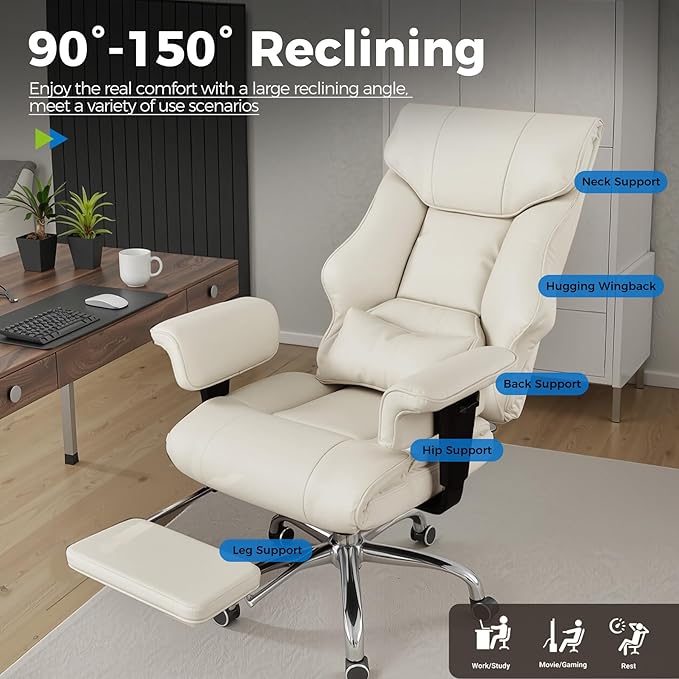 GTRACING Big and Tall Gaming Chair 400lbs Heavy Duty Office Chair with Foot Rest & Ergonomic Pocket Spring Cushion, High Back Lumbar Support for Lower Back Pain Relief, Beige