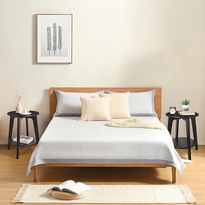 Side End Table Round Black Beside Table Sofa Table Nightstand Modern End Table 2-Tier Small Accent Tables Great for Small Spaces Living Room Bedroom