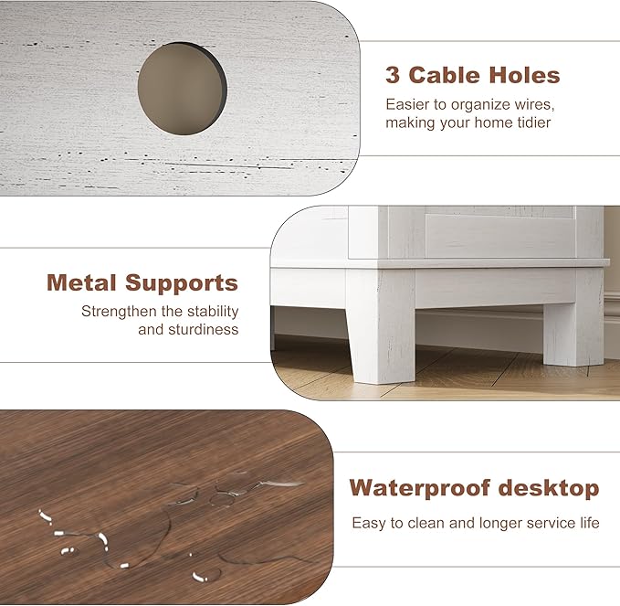 GarveeHome TV Stand for 63 in, Entertainment Center with Adjustable Shelves, Farmhouse TV Stand with Cabinet Doors,for Living Room, Bedroom (White, 63)
