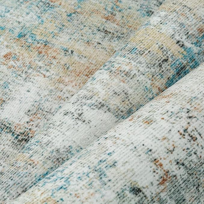 5x7 Washable Area Rug Teal Beige Modern Neutral Abstract Living Room Bedroom Indoor Floor Carpet Low Pile Soft Non-Slip Lightweight Vacuumable Throw Rug for Kitchen Nursery Dining Room