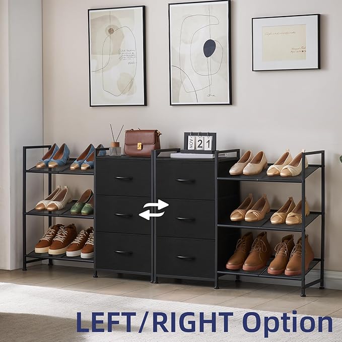 Somdot Shoe Rack, 3 Tier Shoe Organizer with 3 Drawers, Metal Shoe Storage Shelf for 6-9 Pairs of Shoes, Narrow Shoe Rack for entryway, Black
