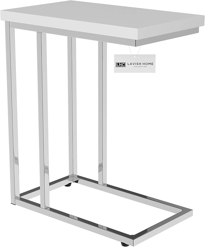 Lavish Home C-Shaped Sofa Side Table - Modern End Table, Laptop Tray, or Compact Bedside Nightstand - Space Saving Furniture by Lavish Home (White)
