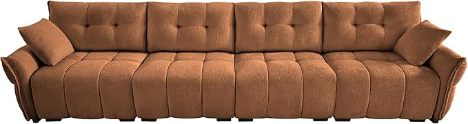 Modern Chenille Fabric 4-Seat Sofa w/ 2 Pillows, Premium Upholstery Living Room Couch with Tufted Backrest & Comfortable Armrests and High-Resilience Memory Foam Cushions,Orange