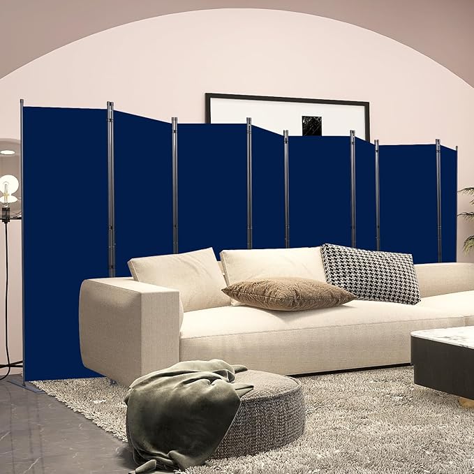 Room Divider, 8 Panel Folding Privacy Screens with Wider Support Feet, 6 Ft Portable Room Partition for Room Separator, 176" W X 71" H, Navy Blue