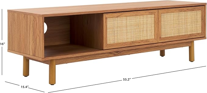 SAFAVIEH Aino TV Stand for up to 60" Flatscreen – Oak Brown, 2 Sliding Doors with Interior Storage, 1 Open Shelf, Entertainment Media Console (MED9619D)