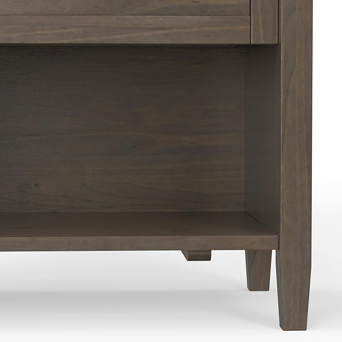 SIMPLIHOME Ela SOLID WOOD 24 Inch Wide Transitional Bedside Table in Smoky Brown, For the Living Room and Bedroom