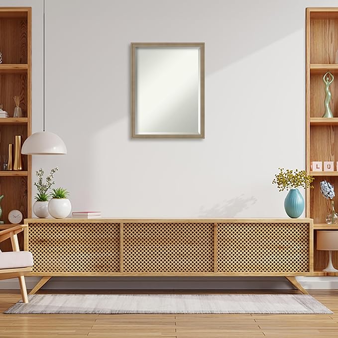 Amanti Art Brown Wall Mirror 26x20 Florence Light Brown Rectangle Bathroom Mirror for Wall Decor Living Room, Medium Casual Frame, Hangs Horizonally and Vertically, Bathroom Decor, Beveled Edge
