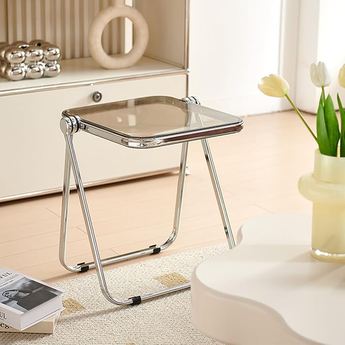 16.2" × 14.1" Acrylic Folding Table, Small Lightweight End Table for Living Room, Bedroom and Small Room, Sturdy Metal Frame with No Assembly Required, Space-Saving Storage Design (Tawny)