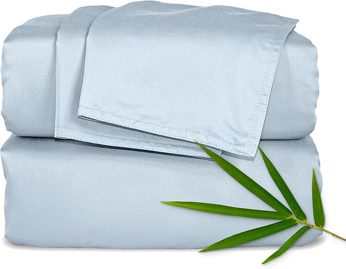 Pure Bamboo Twin Sheets, Genuine 100% Organic Viscose Derived from Bamboo Bed Sheet Set, Luxuriously Soft & Cooling, Double Stitching, Lifetime Quality Promise (Twin, Glacier)