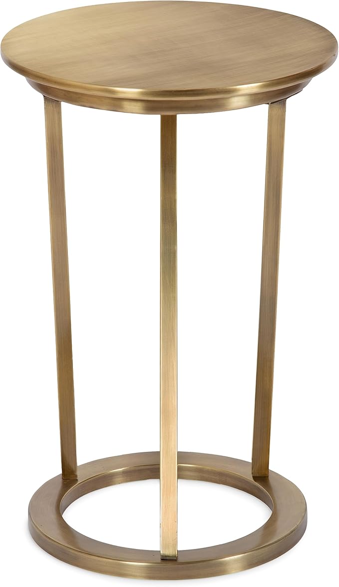 Kate and Laurel Aja Modern Metal Round Side Table; 15 x 15 x 23; Antique Brass; Decorative Geometric Nightstand with Circular Tabletop and Unique Slanted Legs