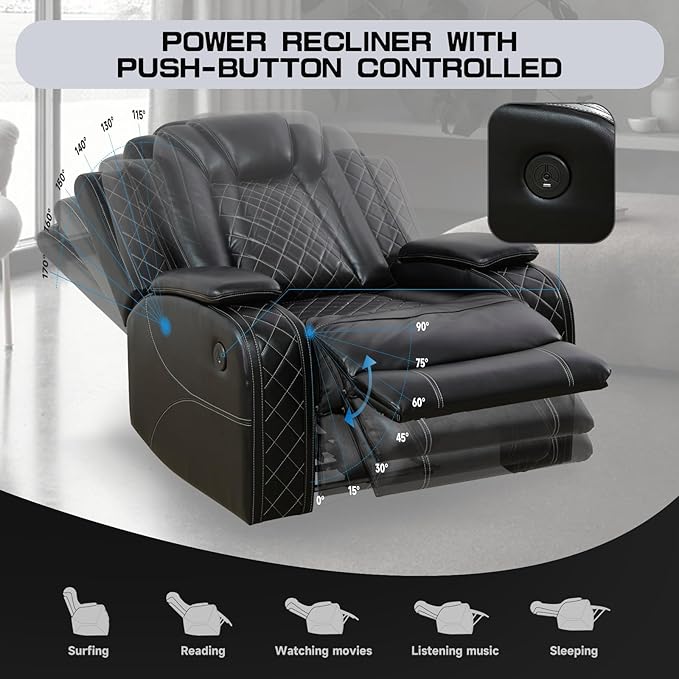 Nicbex PU Leather Power Wall Hugger Chair Double Reclining Sectional Sofa 2-Seater Loveseat Couch with Center Storage Console, USB Port, Cup Holders and Ambient LED Light for Living Room RV Theater