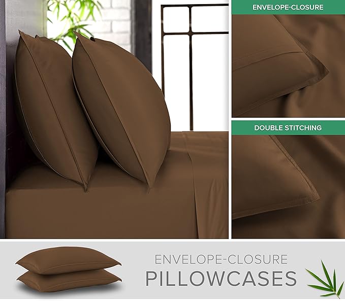 Full Sheets by Pure Bamboo, Genuine 100% Organic Viscose Derived from Bamboo Bed Sheet Set, Luxuriously Soft & Cooling, Double Stitching, Lifetime Quality Promise (Full, Coconut Husk)