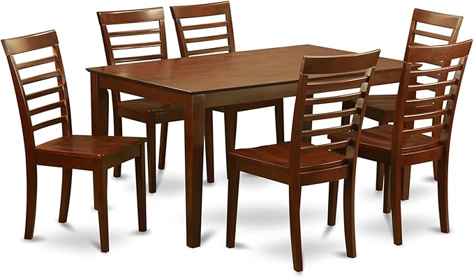 East West Furniture CAML7-MAH-W 7 Piece Dining Table Set Consist of a Rectangle Wooden Table and 6 Dining Room Chairs, 36x60 Inch, Mahogany