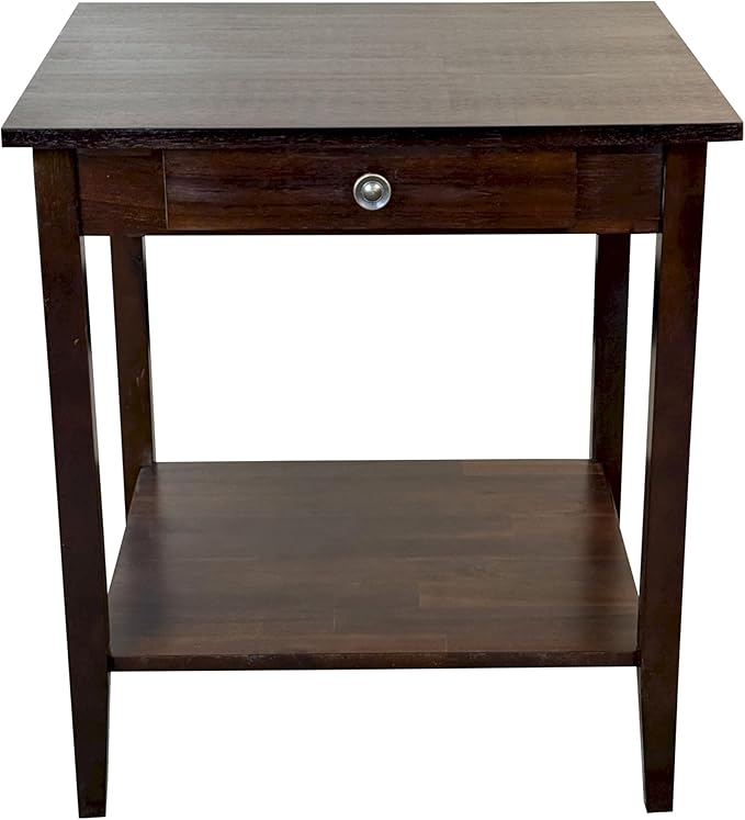 2-Tier Solid Acacia End Table w/Drawer