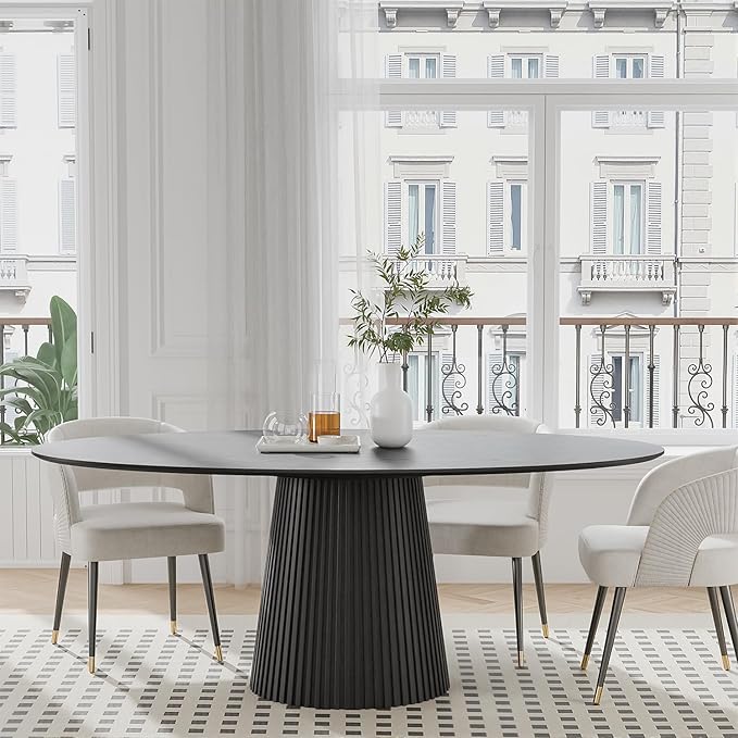 Casaphoria 67" Oval Dining Table, Modern Wood Kitchen Table with Cone Shaped Stripe Base for Living Room & Dining Room, Easy Assembly Farmhouse Furniture for 4-6, Black