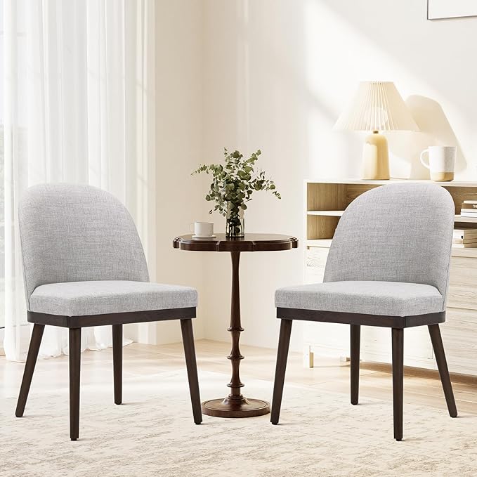 COLAMY Upholstered Dining Chairs Set of 2, Wooden Kitchen Chairs with Open Back, Modern Dining Room Chairs with Wood Frame, Dinner Side Chairs for Dining Room Kitchen Restaurant, Light Grey