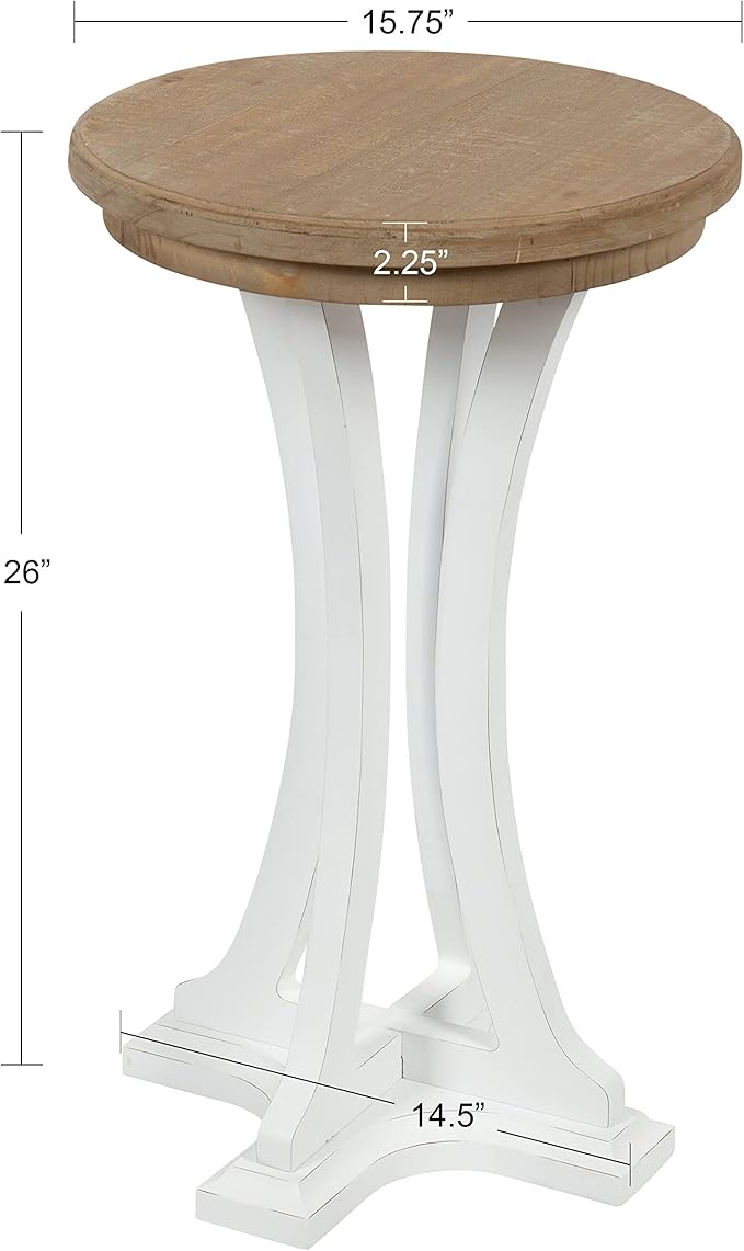 Kate and Laurel Linsley Farmhouse Side Table, 16 Inch Diameter, Rustic Brown and White, Decorative End Table with Rustic Style for Vintage Decor
