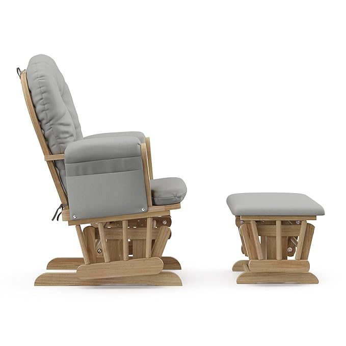 Storkcraft Premium Hoop Glider & Ottoman (Natural/Light Gray) — GREENGUARD Gold Certified Nursery Glider, Solid Wood Craftsmanship, Smooth-Gliding Nursery Chair and Ottoman, Award-Winning