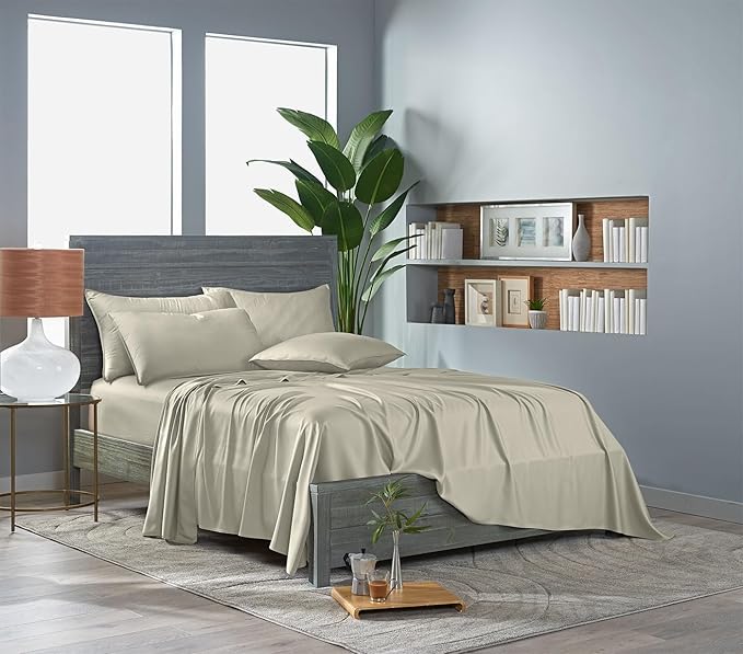 Pure Bamboo California King Sheets, Genuine 100% Organic Viscose Derived from Bamboo Bed Sheet Set, Soft & Cooling, Double Stitching, Lifetime Quality Promise (California King, Birch)