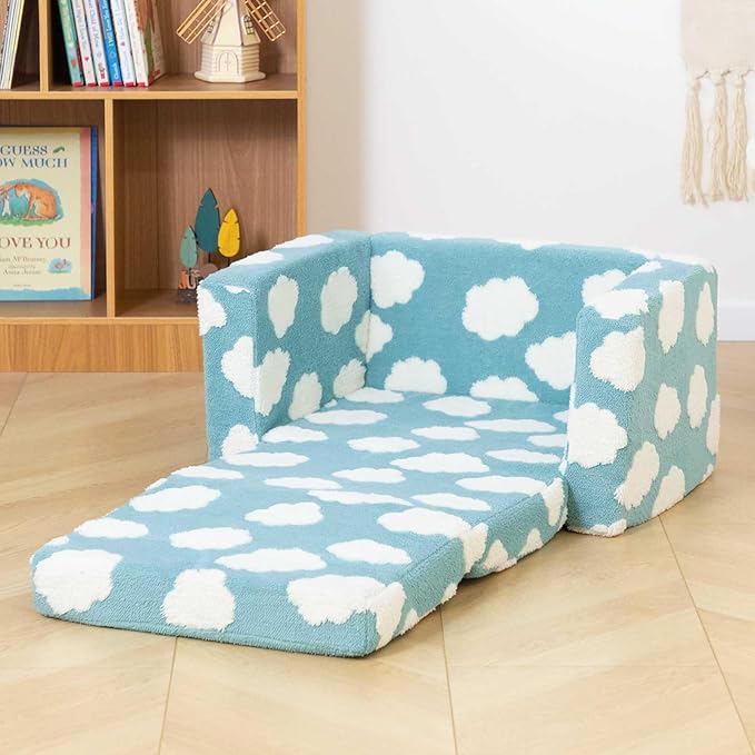 ALIMORDEN Kids 2-in-1 Flip Out Ultra-Soft Snuggle Foam Filled Chair, Blue