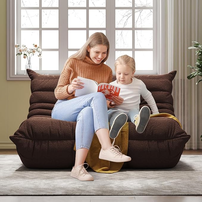 Bean Bag Chairs for Adults, Memory Foam Couch Loveseat Sofa Chair, Soft Teddy Material Cozy Comfy Reading Nook Chairs, Floor Chair for Living Room Bedroom Office(Coffee)