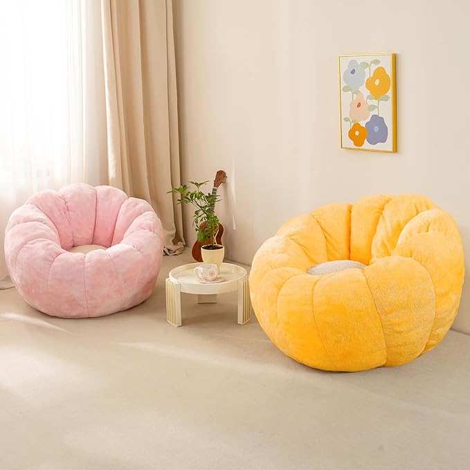 Pumpkin Bean Bag Sofa Chair for Adult, Beanbag Couch with Filler for Reading and Relaxation, Comfy and Lazy Sofa for Dorm, Apartment, Living Room and Bedroom, Orange