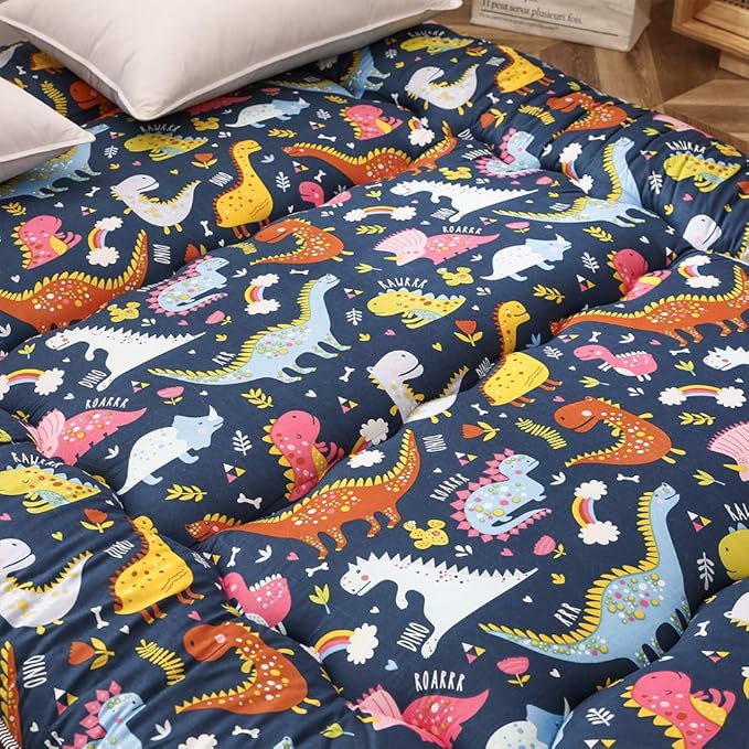 Dinosaur Japanese Floor Futon Mattress for Boys Girls, Thicken Tatami Mat Sleeping Pad Foldable Bed Roll Up Mattress Floor Lounger Bed Couches and Sofas for Kids Queen Size