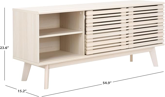 SAFAVIEH ESMA TV Stand for up to 60" Flatscreen – Bleached White, Low Sideboard with 2 Sliding Doors, 1 Open Shelf, 1 Drawer, Entertainment Media Console (MED9638C)