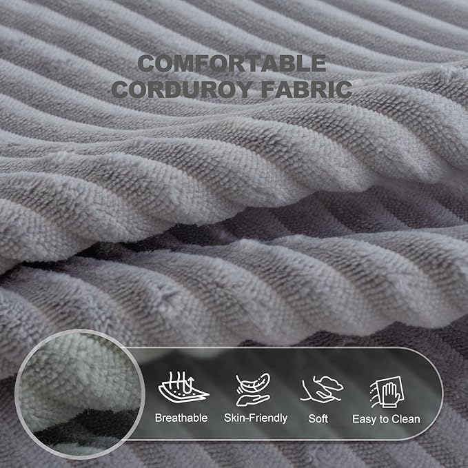 Giant Bean Bag Chair with Armrests - Oversized Cozy Seating for Adults, Corduroy Fabric & High - Density Foam Filling, Ideal Lounge for Living Room, Bedroom & Gaming Room (Grey)