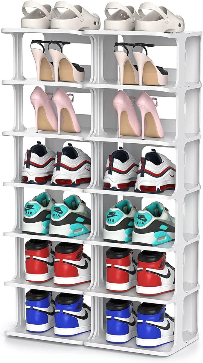 ZOINLIY Stackable Shoe Organizer for Closet, Small Shoe Rack for Entryway, Bedroom, Dorm Rooms, Free Standing Shoe Shelf, Plastic Shoe Cubby for Small Space, Grey Space Saver Shoe Holder