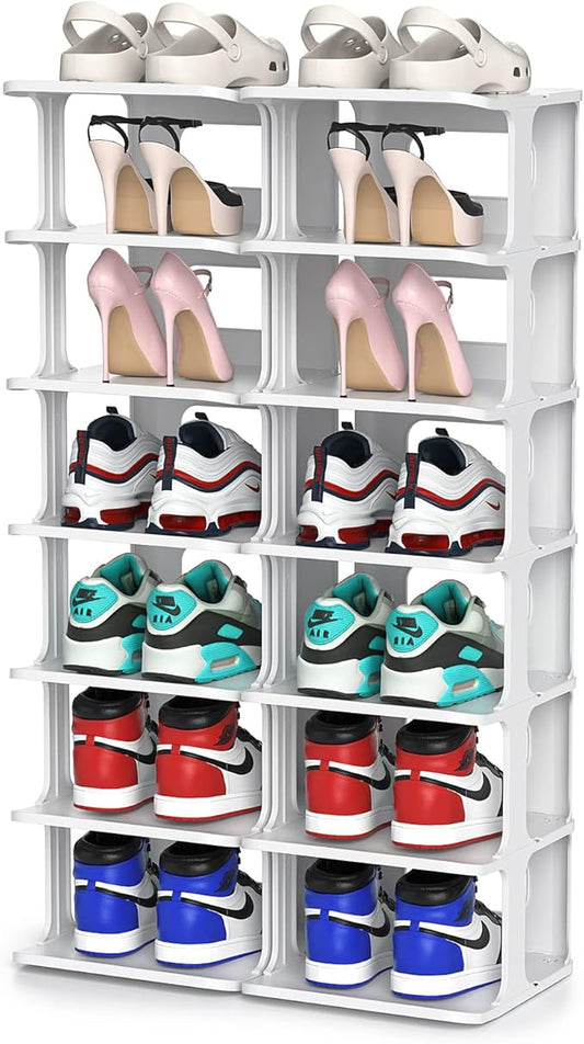 ZOINLIY Stackable Shoe Organizer for Closet, Small Shoe Rack for Entryway, Bedroom, Dorm Rooms, Free Standing Shoe Shelf, Plastic Shoe Cubby for Small Space, Grey Space Saver Shoe Holder