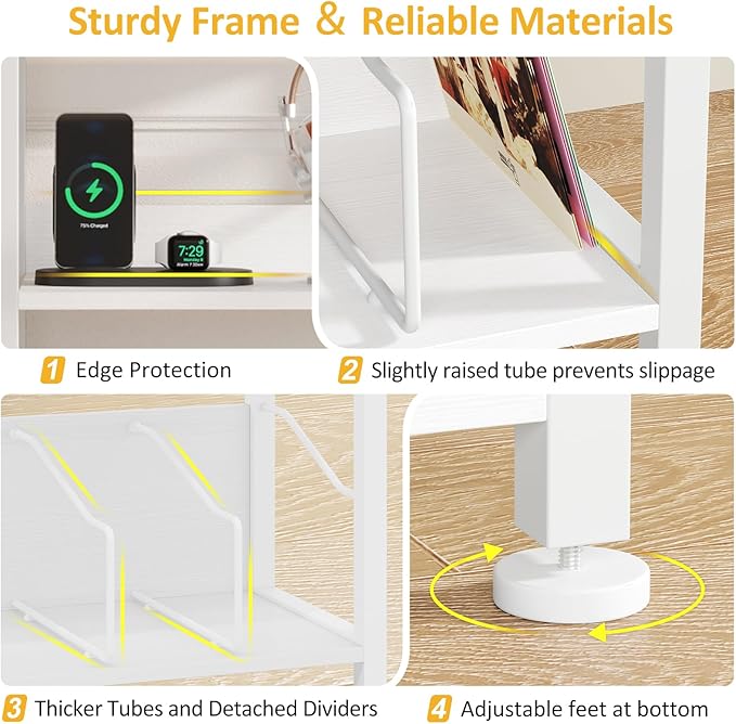 Hosfais 3 Tier Record Player Stand, Retro Vinyl Record Storage End Table Records Shelf for Living Room Bedroom (White)