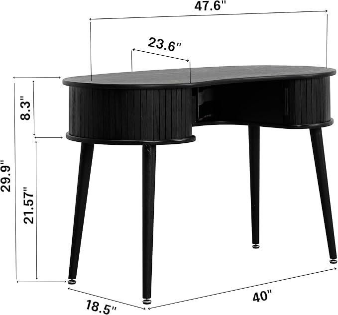 NTC Ripple Desk, Modern Wooden Writing Desk with Two Hidden Drawers, Stylish Vertical Groove Design, Home Office Workstation, Minimalist Study Table, Easy Assembly - Burnt Black
