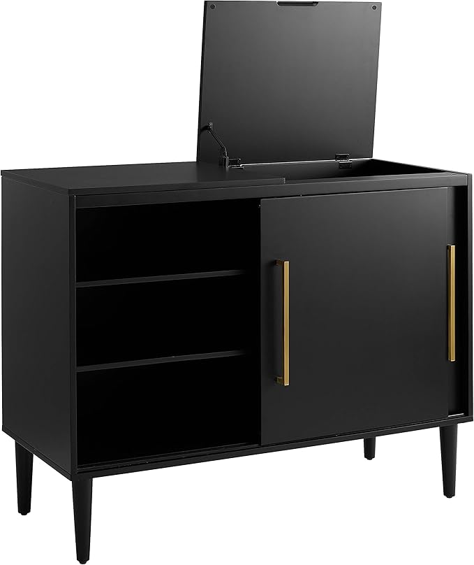 Crosley Furniture Everett Media Console and Record Player Stand with Storage for Vinyl Records, Matte Black
