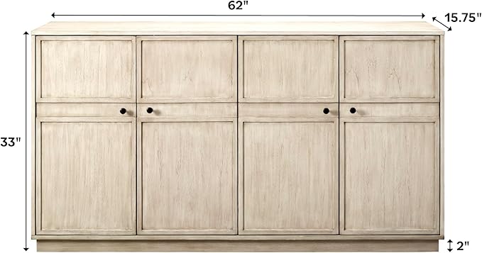 Walker Edison Alden Versatile 4 Door Framed-Storage-Sideboard, 62 Inch, Birch