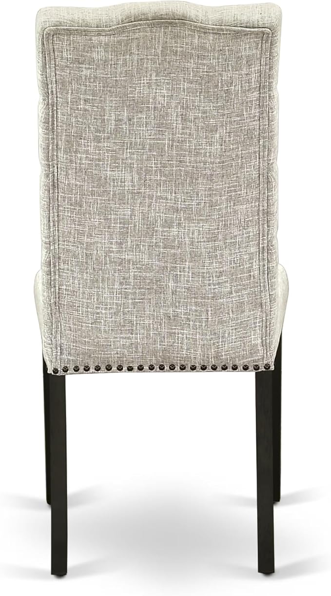 East West Furniture V677EL635-9 9 Piece Kitchen Table Set Includes a Rectangle Dining Table with V-Legs and 8 Doeskin Linen Fabric Parson Dining Room Chairs, 40x72 Inch, Multi-Color