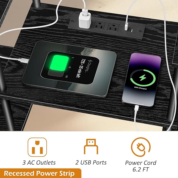 Small TV Stand with Power Outlet, Industrial TV Media Console with Storage Black Wood Entertainment Center up to 50 inch TV for Living Room, Bedroom, Kids Room