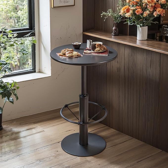 LOKKHAN 37.4" Tall High-top Table-Rustic Industrial Bar Table-23.6" Dia Round Metal Bar Height Standing Pub Table-Dining Room Bistro Table-Cocktail Table (Matte Black)