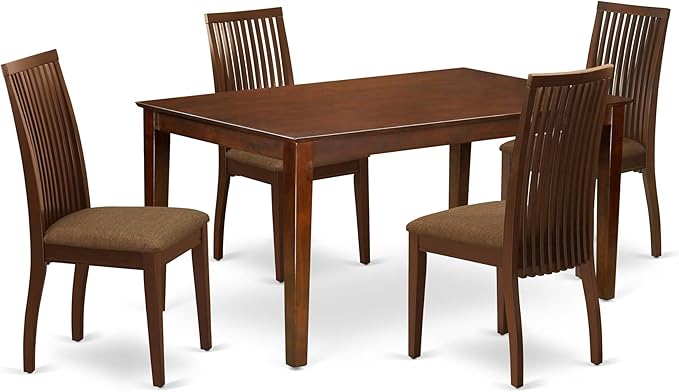 East West Furniture CAIP5-MAH-C 5 Piece Kitchen Table & Chairs Set Includes a Rectangle Dining Table and 4 Linen Fabric Dining Room Chairs, 36x60 Inch, Mahogany